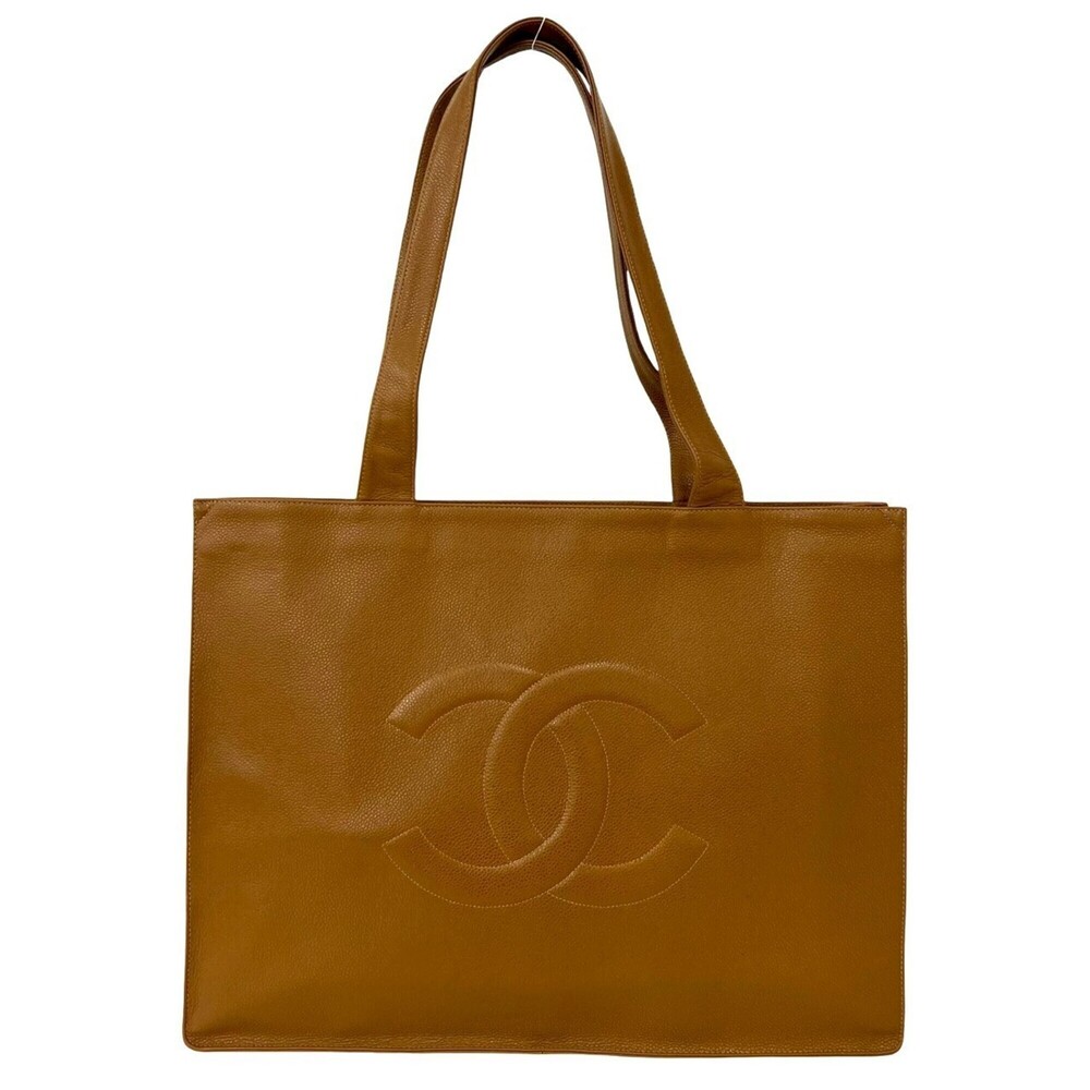 CHANEL Vintage Brown Caviar Leather Logo Tote Bag